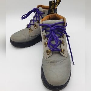 Dr. Martens Size 8  Rakim Ankle Boot - Suede &  Fabric with Purple Laces!